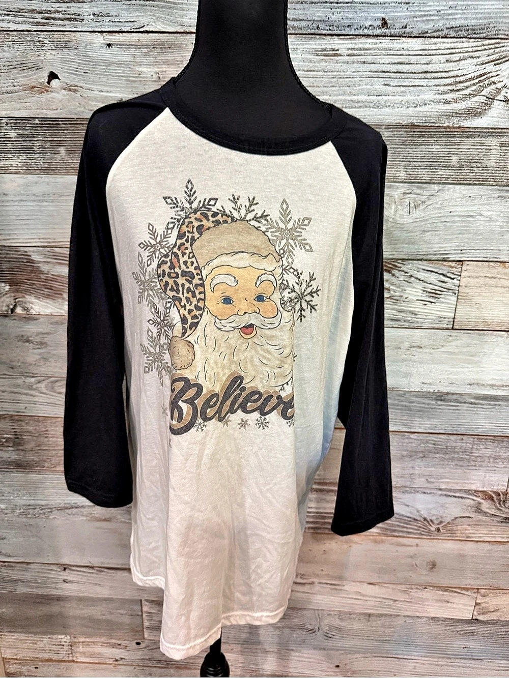 Bella + Canvas Santa Believe Raglan Long Sleeve Size Large